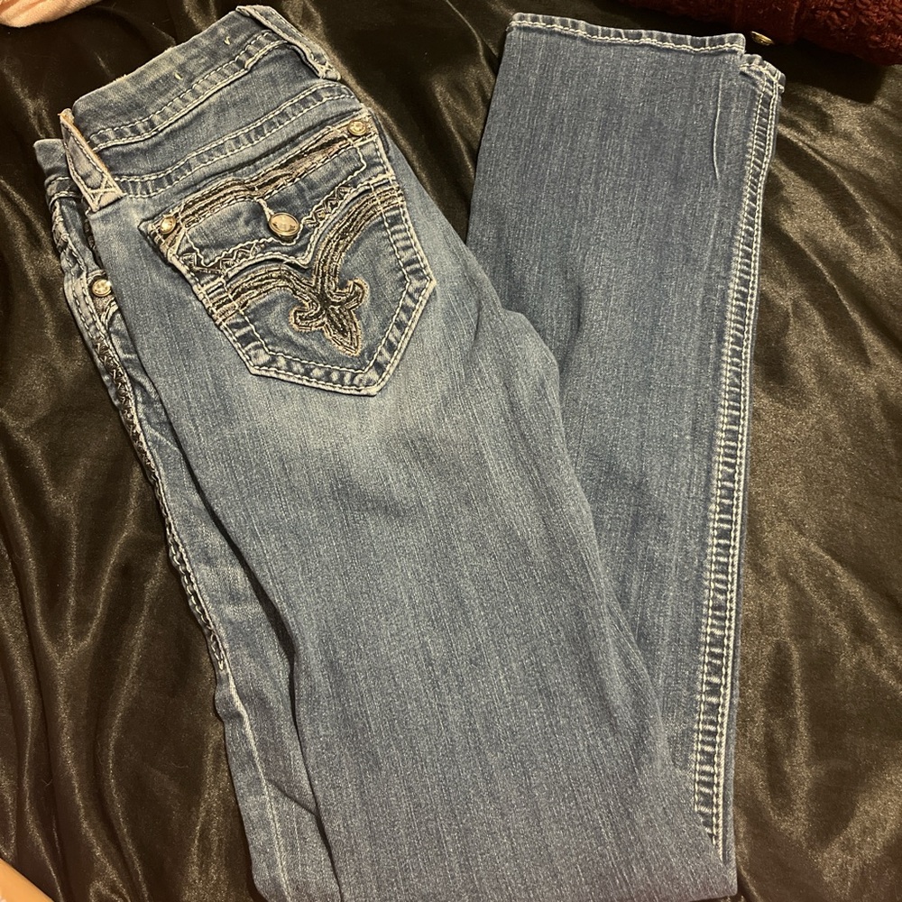 Rock Revival Blue straight Jeans with Embroidery